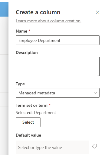 Create a column by selecting details